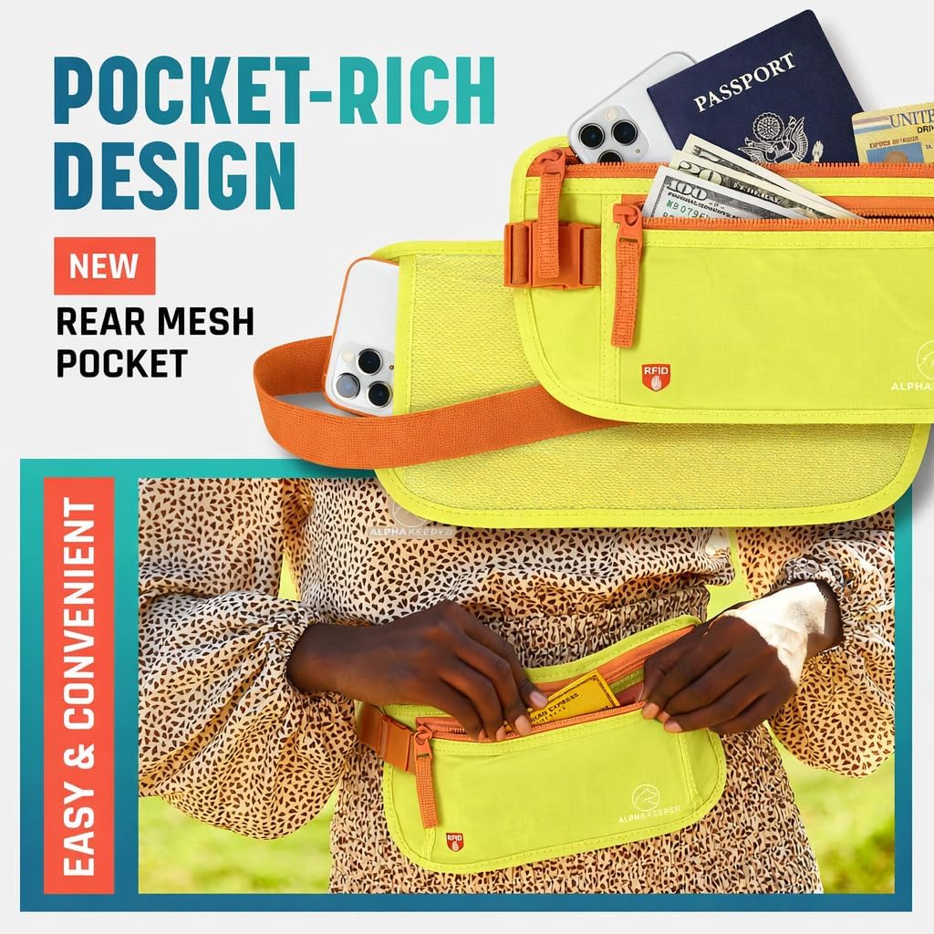 Money Belt for Travel Hidden Under Clothes – RFID Blocking Passport Holder & Slim Waist Wallet Pouch for Women & Men, Anti-Theft Travel Accessories