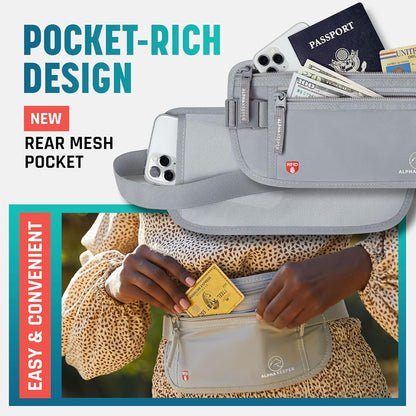 Money Belt for Travel Hidden Under Clothes – RFID Blocking Passport Holder & Slim Waist Wallet Pouch for Women & Men, Anti-Theft Travel Accessories