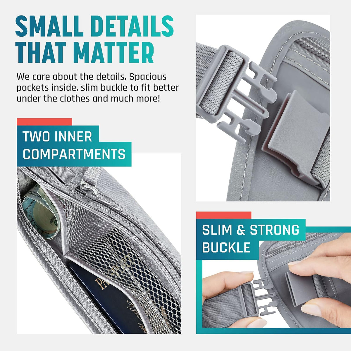 Money Belt for Travel Hidden Under Clothes – RFID Blocking Passport Holder & Slim Waist Wallet Pouch for Women & Men, Anti-Theft Travel Accessories