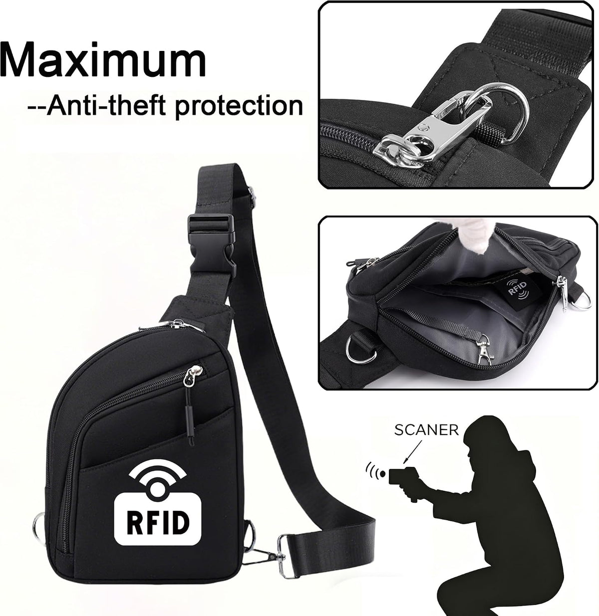 Anti Theft Crossbody Bag for Women Travel Small Sling Shoulder Bag | Anti Pickpocket Bag（RFID Blocking & Zipper Lock）Cross body Pouch Secure Passport Purse Waterproof for Hiking Daily Commute