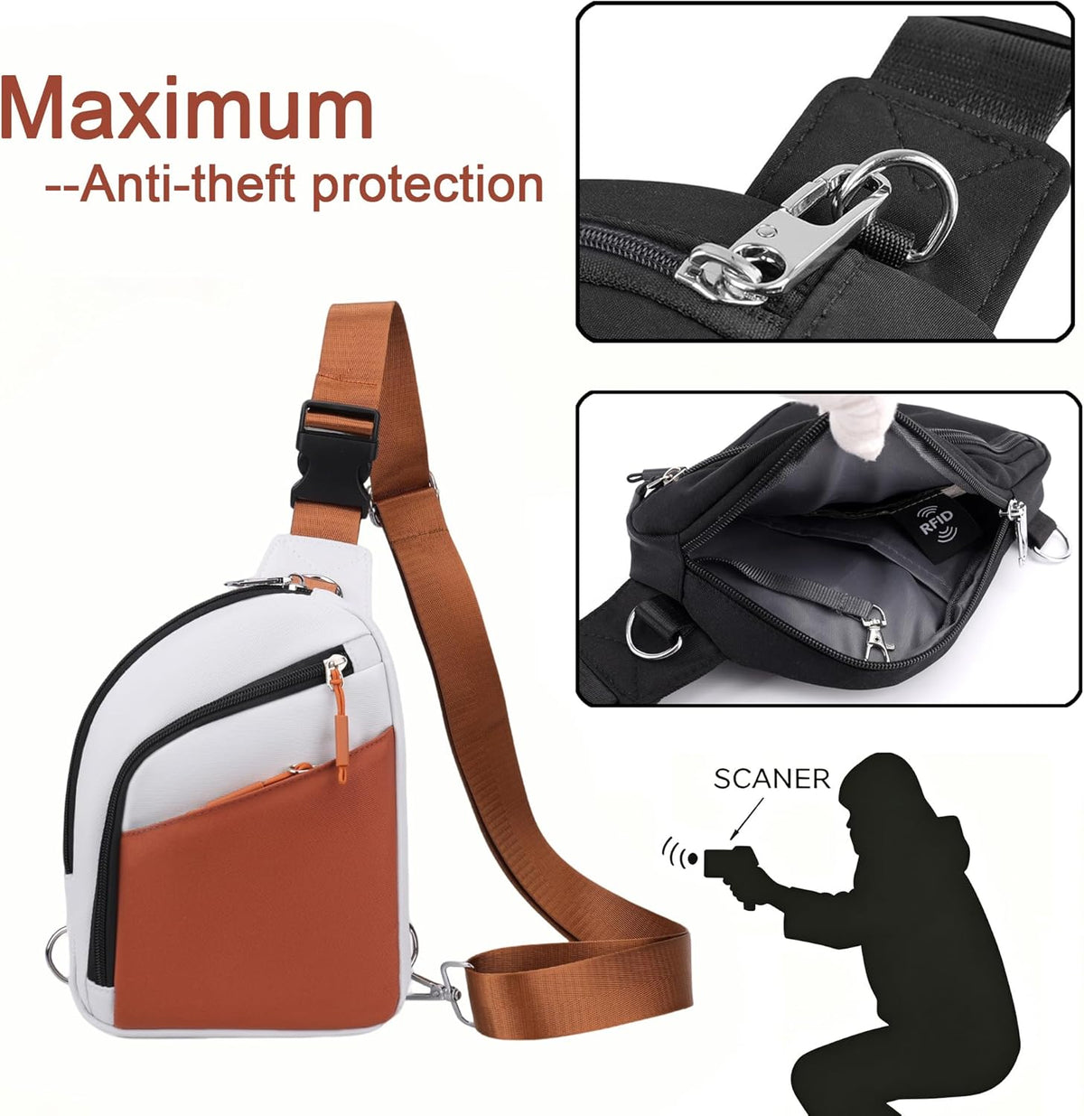 Anti Theft Crossbody Bag for Women Travel Small Sling Shoulder Bag | Anti Pickpocket Bag（RFID Blocking & Zipper Lock）Cross body Pouch Secure Passport Purse Waterproof for Hiking Daily Commute