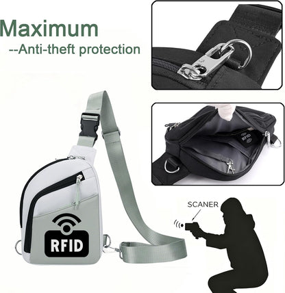 Anti Theft Crossbody Bag for Women Travel Small Sling Shoulder Bag | Anti Pickpocket Bag（RFID Blocking & Zipper Lock）Cross body Pouch Secure Passport Purse Waterproof for Hiking Daily Commute