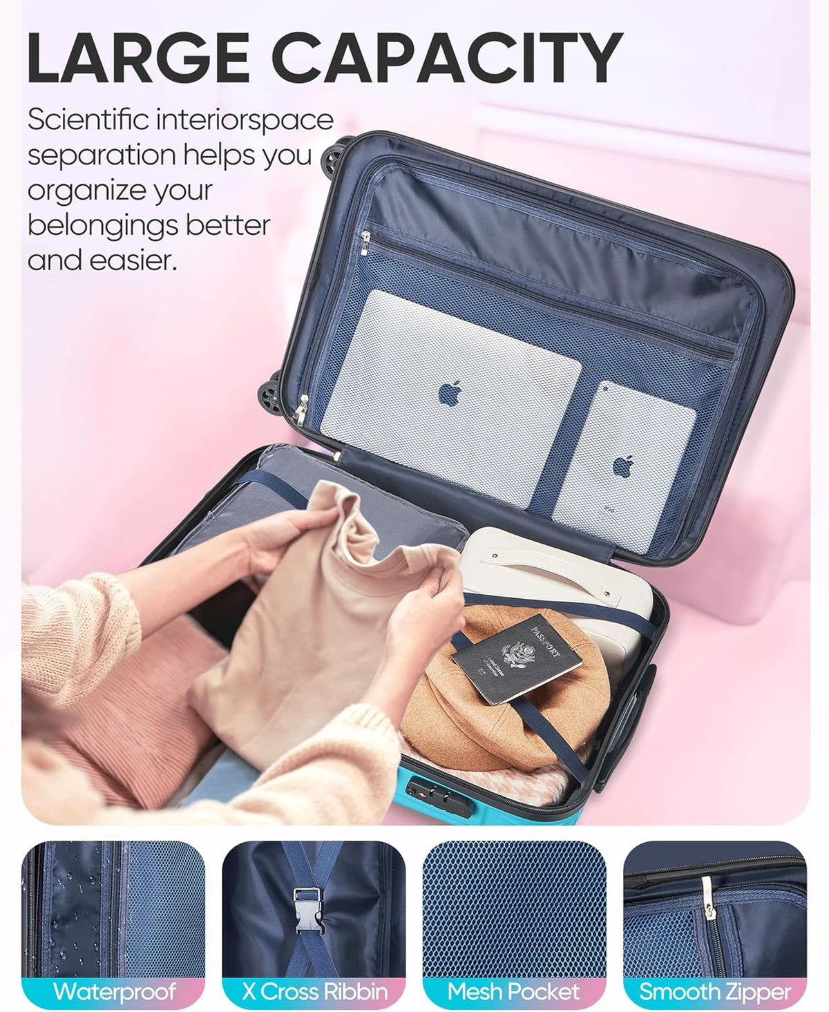 Carry on Luggage - Airline Approved Suitcases with Spinner Wheels, Built-In TSA Lock，Hard Shell Expandable Suitcases