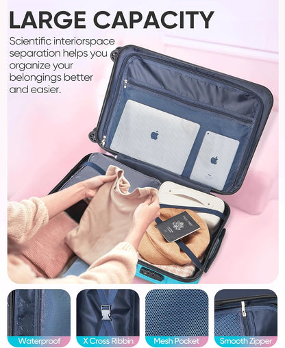 Carry on Luggage - Airline Approved Suitcases with Spinner Wheels, Built-In TSA Lock，Hard Shell Expandable Suitcases