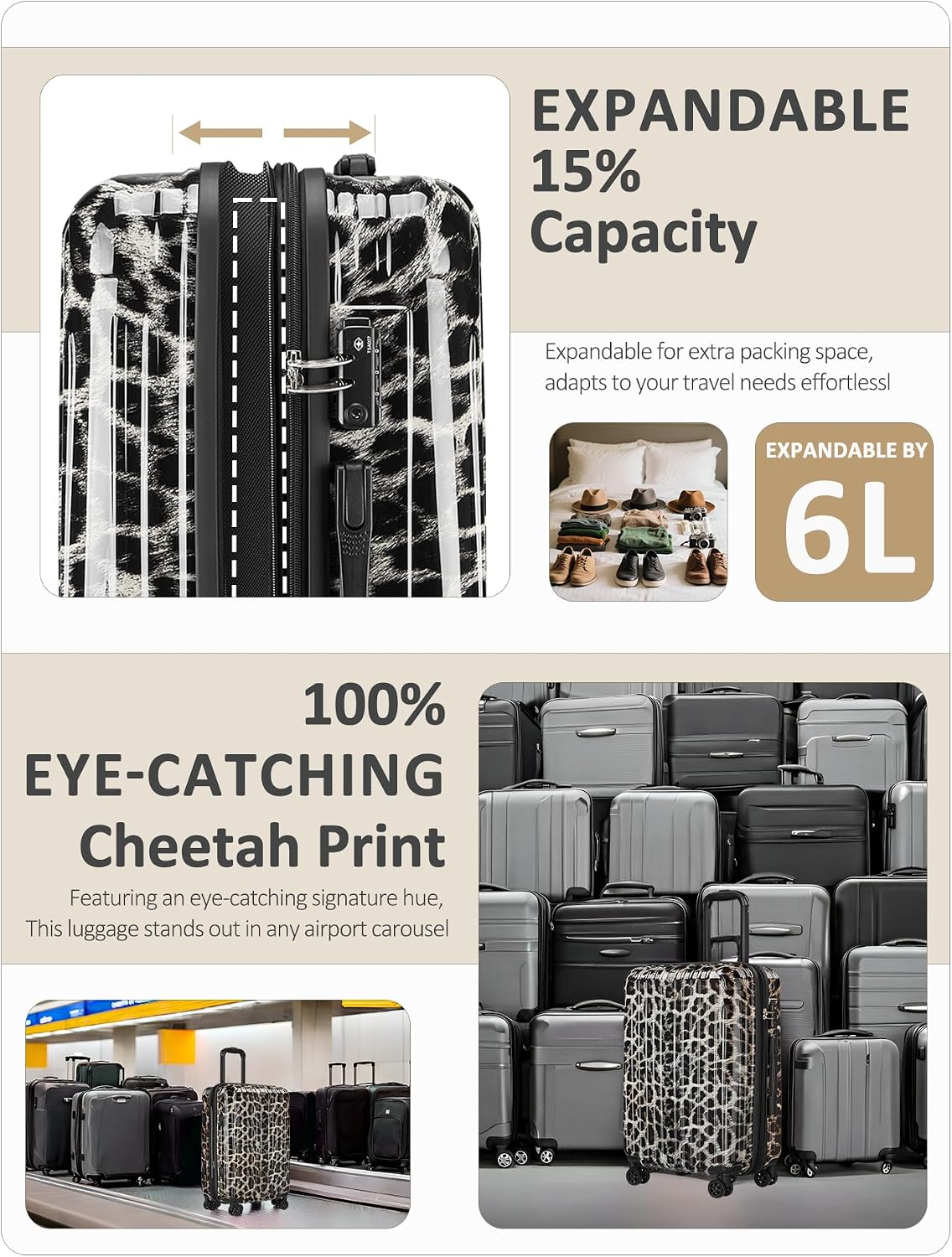Carry on Luggage - Airline Approved Suitcases with Spinner Wheels, Built-In TSA Lock，Hard Shell Expandable Suitcases