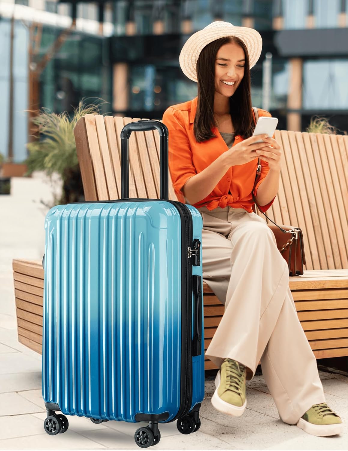 Carry on Luggage - Airline Approved Suitcases with Spinner Wheels, Built-In TSA Lock，Hard Shell Expandable Suitcases