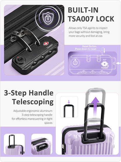 Carry on Luggage - Airline Approved Suitcases with Spinner Wheels, Built-In TSA Lock，Hard Shell Expandable Suitcases