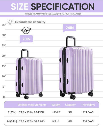 Carry on Luggage - Airline Approved Suitcases with Spinner Wheels, Built-In TSA Lock，Hard Shell Expandable Suitcases