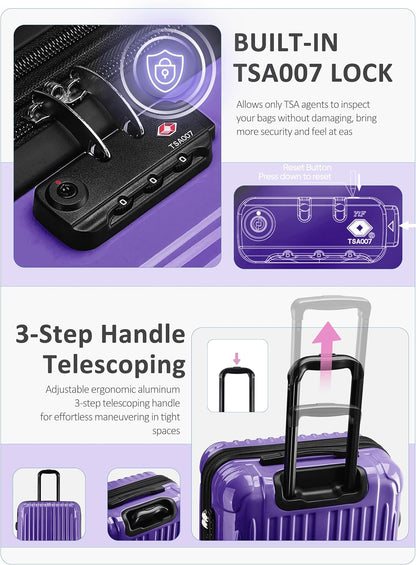 Carry on Luggage - Airline Approved Suitcases with Spinner Wheels, Built-In TSA Lock，Hard Shell Expandable Suitcases