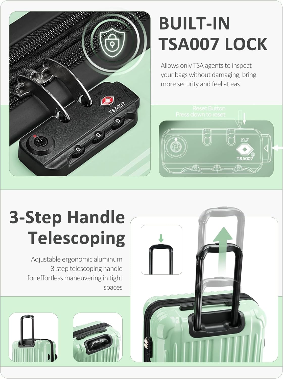Carry on Luggage - Airline Approved Suitcases with Spinner Wheels, Built-In TSA Lock，Hard Shell Expandable Suitcases