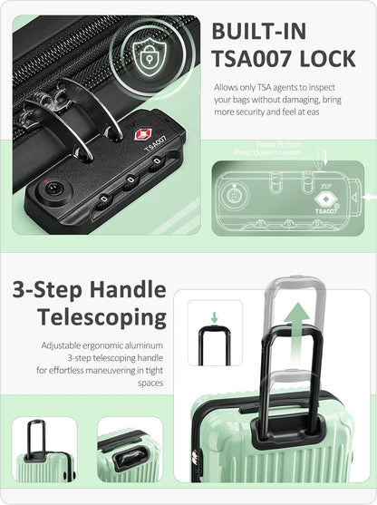 Carry on Luggage - Airline Approved Suitcases with Spinner Wheels, Built-In TSA Lock，Hard Shell Expandable Suitcases