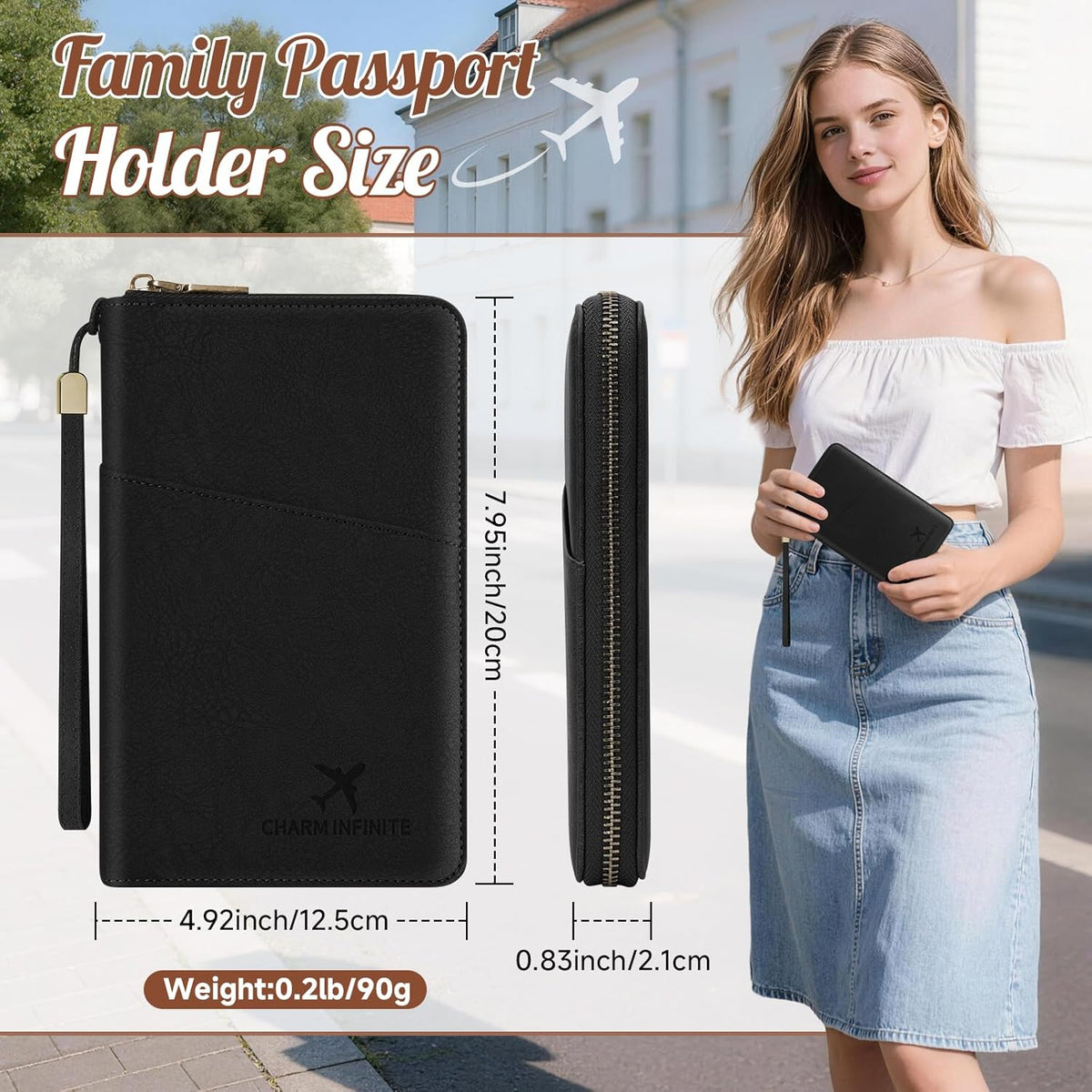 Likesing Family Passport Holder for 4, RFID Multiple Passport Holder-Brown | Leather RFID Blocking Travel Passport Wallet with Zipper, Travel Document Organizer with Wrist Strap Card Slots for Women Men