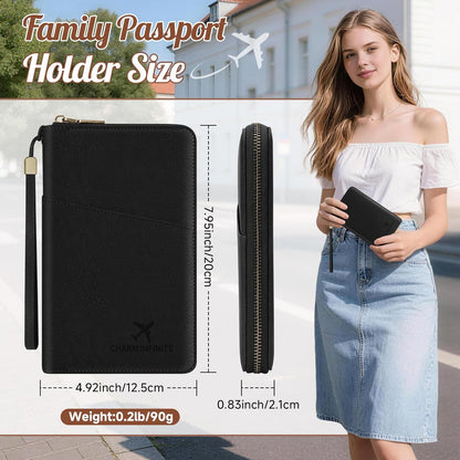 Likesing Family Passport Holder for 4, RFID Multiple Passport Holder-Brown | Leather RFID Blocking Travel Passport Wallet with Zipper, Travel Document Organizer with Wrist Strap Card Slots for Women Men