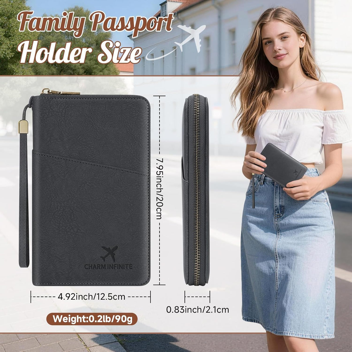 Likesing Family Passport Holder for 4, RFID Multiple Passport Holder-Brown | Leather RFID Blocking Travel Passport Wallet with Zipper, Travel Document Organizer with Wrist Strap Card Slots for Women Men