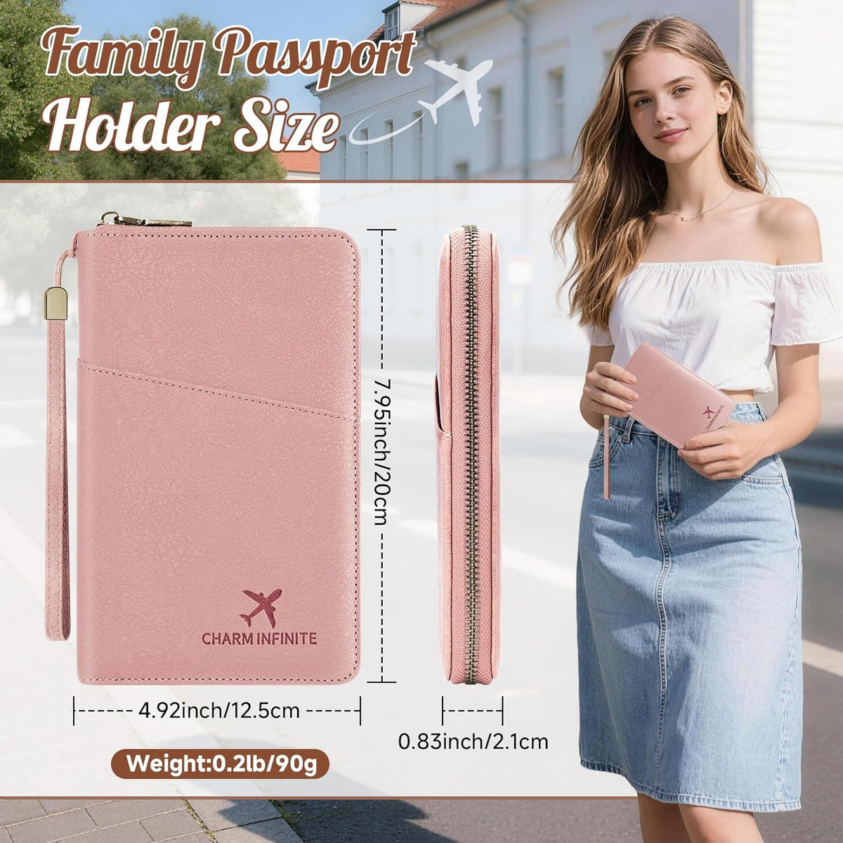 Likesing Family Passport Holder for 4, RFID Multiple Passport Holder-Brown | Leather RFID Blocking Travel Passport Wallet with Zipper, Travel Document Organizer with Wrist Strap Card Slots for Women Men