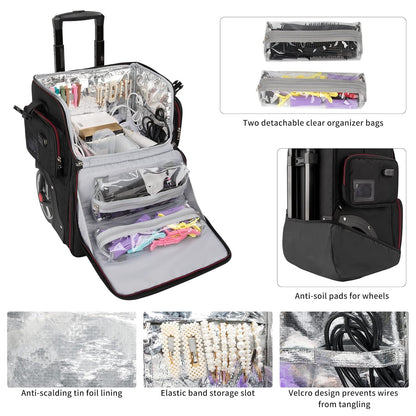 Large Makeup Train Case with 4 Travel Makeup Bags Set, Cosmetic Case for Hairstylist, Hairdresser Storage Bag with Detachable Pouch, Heat Insulation and Anti-Scalding Full Layer