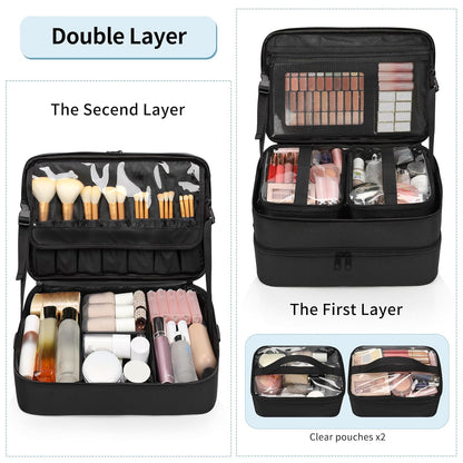 Large Makeup Train Case with 4 Travel Makeup Bags Set, Cosmetic Case for Hairstylist, Hairdresser Storage Bag with Detachable Pouch, Heat Insulation and Anti-Scalding Full Layer