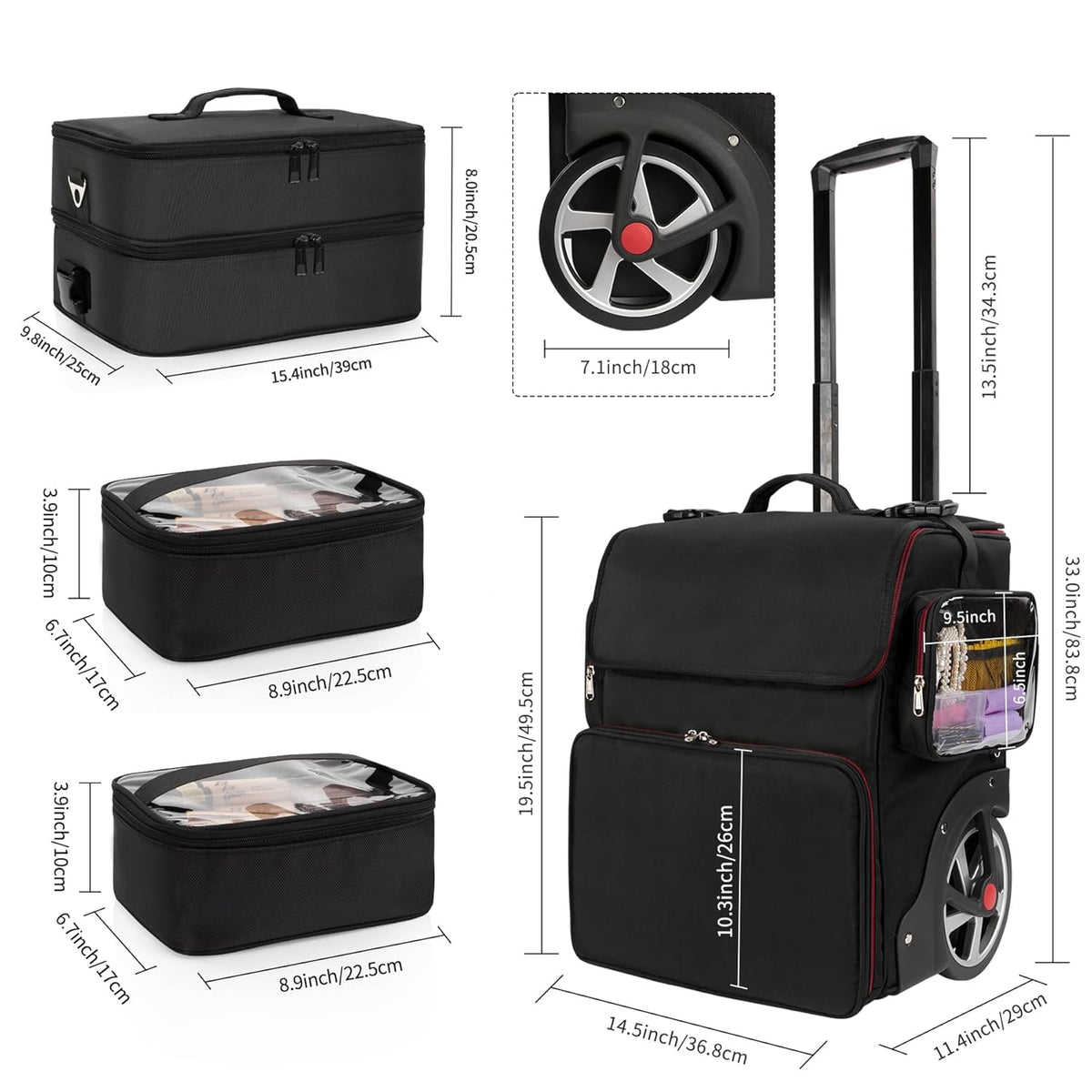 Large Makeup Train Case with 4 Travel Makeup Bags Set, Cosmetic Case for Hairstylist, Hairdresser Storage Bag with Detachable Pouch, Heat Insulation and Anti-Scalding Full Layer