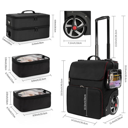Large Makeup Train Case with 4 Travel Makeup Bags Set, Cosmetic Case for Hairstylist, Hairdresser Storage Bag with Detachable Pouch, Heat Insulation and Anti-Scalding Full Layer