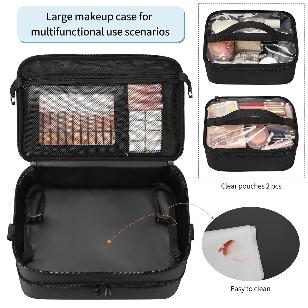 Large Makeup Train Case with 4 Travel Makeup Bags Set, Cosmetic Case for Hairstylist, Hairdresser Storage Bag with Detachable Pouch, Heat Insulation and Anti-Scalding Full Layer
