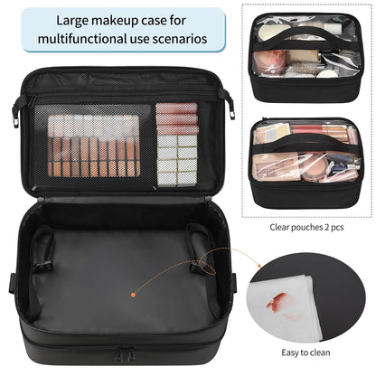 Large Makeup Train Case with 4 Travel Makeup Bags Set, Cosmetic Case for Hairstylist, Hairdresser Storage Bag with Detachable Pouch, Heat Insulation and Anti-Scalding Full Layer