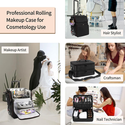 Large Makeup Train Case with 4 Travel Makeup Bags Set, Cosmetic Case for Hairstylist, Hairdresser Storage Bag with Detachable Pouch, Heat Insulation and Anti-Scalding Full Layer