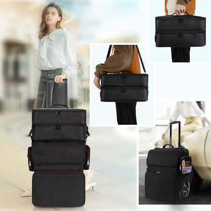 Large Makeup Train Case with 4 Travel Makeup Bags Set, Cosmetic Case for Hairstylist, Hairdresser Storage Bag with Detachable Pouch, Heat Insulation and Anti-Scalding Full Layer