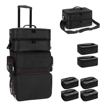 Large Makeup Train Case with 4 Travel Makeup Bags Set, Cosmetic Case for Hairstylist, Hairdresser Storage Bag with Detachable Pouch, Heat Insulation and Anti-Scalding Full Layer