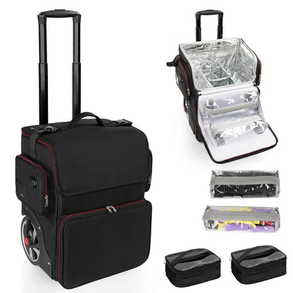 Large Makeup Train Case with 4 Travel Makeup Bags Set, Cosmetic Case for Hairstylist, Hairdresser Storage Bag with Detachable Pouch, Heat Insulation and Anti-Scalding Full Layer