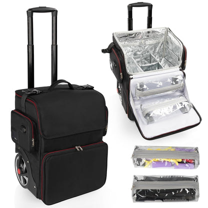 Large Makeup Train Case with 4 Travel Makeup Bags Set, Cosmetic Case for Hairstylist, Hairdresser Storage Bag with Detachable Pouch, Heat Insulation and Anti-Scalding Full Layer