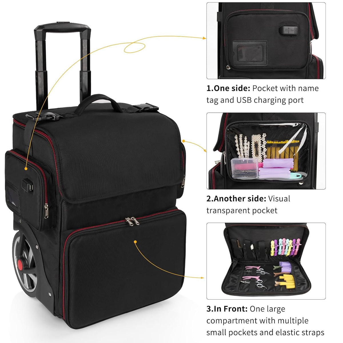 Large Makeup Train Case with 4 Travel Makeup Bags Set, Cosmetic Case for Hairstylist, Hairdresser Storage Bag with Detachable Pouch, Heat Insulation and Anti-Scalding Full Layer