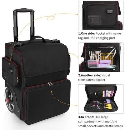 Large Makeup Train Case with 4 Travel Makeup Bags Set, Cosmetic Case for Hairstylist, Hairdresser Storage Bag with Detachable Pouch, Heat Insulation and Anti-Scalding Full Layer