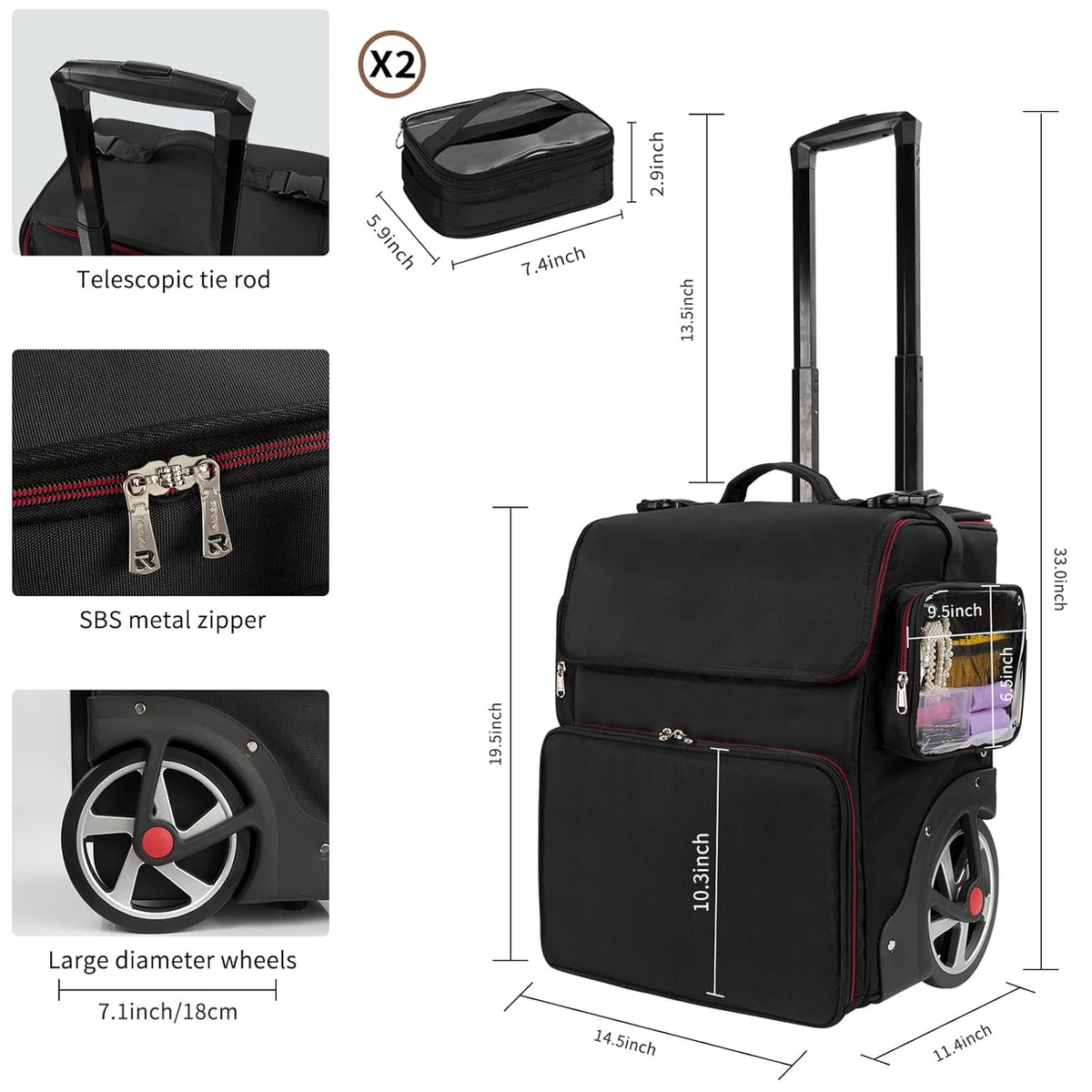 Large Makeup Train Case with 4 Travel Makeup Bags Set, Cosmetic Case for Hairstylist, Hairdresser Storage Bag with Detachable Pouch, Heat Insulation and Anti-Scalding Full Layer