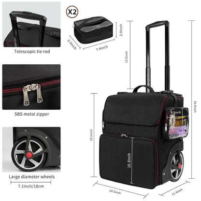 Large Makeup Train Case with 4 Travel Makeup Bags Set, Cosmetic Case for Hairstylist, Hairdresser Storage Bag with Detachable Pouch, Heat Insulation and Anti-Scalding Full Layer