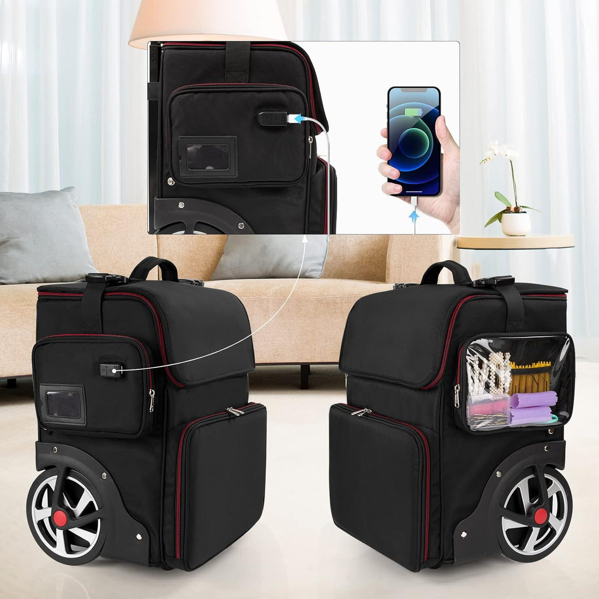 Large Makeup Train Case with 4 Travel Makeup Bags Set, Cosmetic Case for Hairstylist, Hairdresser Storage Bag with Detachable Pouch, Heat Insulation and Anti-Scalding Full Layer