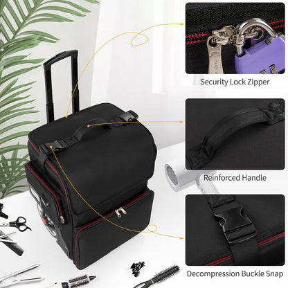 Large Makeup Train Case with 4 Travel Makeup Bags Set, Cosmetic Case for Hairstylist, Hairdresser Storage Bag with Detachable Pouch, Heat Insulation and Anti-Scalding Full Layer