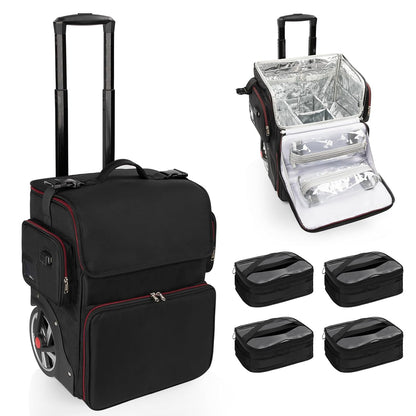 Large Makeup Train Case with 4 Travel Makeup Bags Set, Cosmetic Case for Hairstylist, Hairdresser Storage Bag with Detachable Pouch, Heat Insulation and Anti-Scalding Full Layer