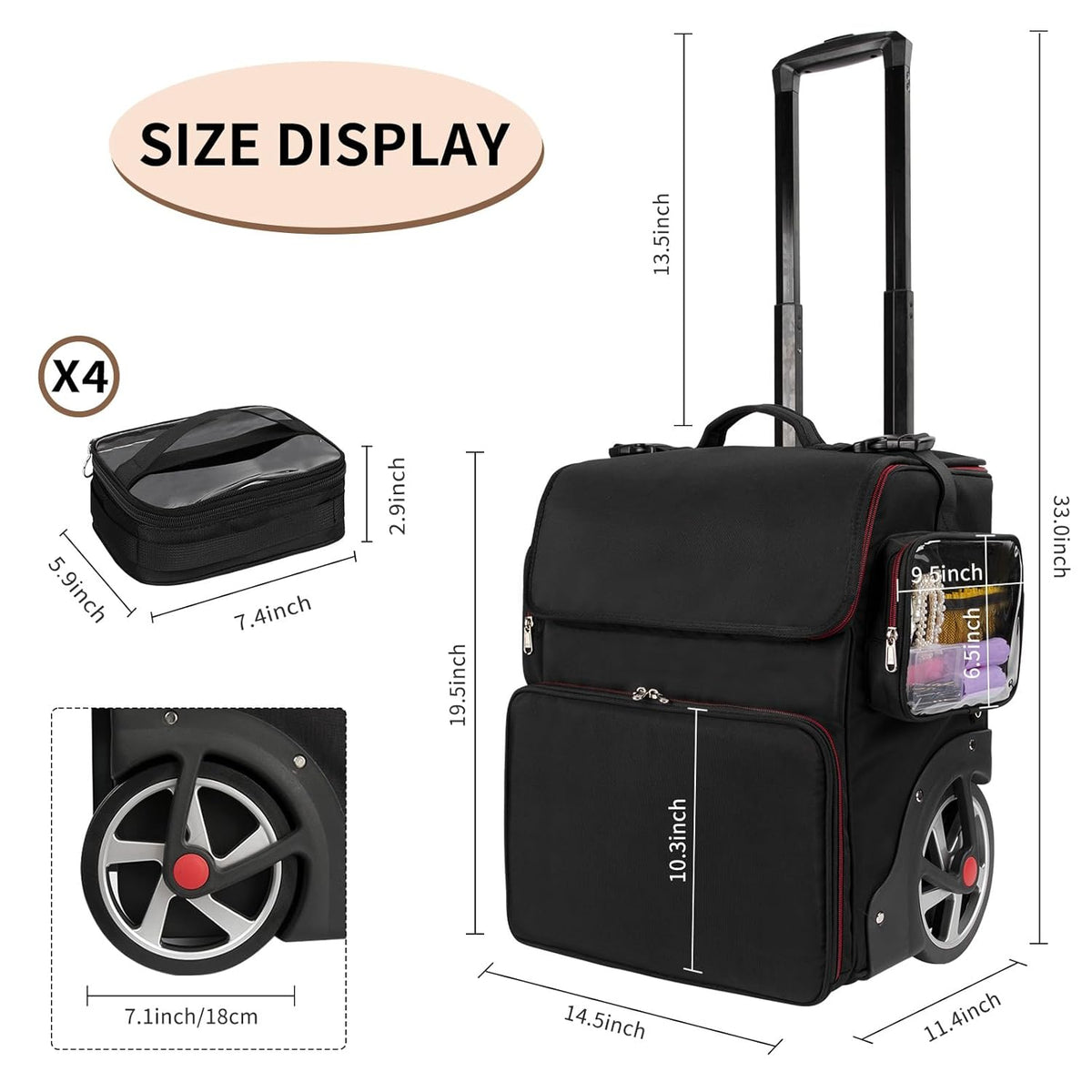 Large Makeup Train Case with 4 Travel Makeup Bags Set, Cosmetic Case for Hairstylist, Hairdresser Storage Bag with Detachable Pouch, Heat Insulation and Anti-Scalding Full Layer