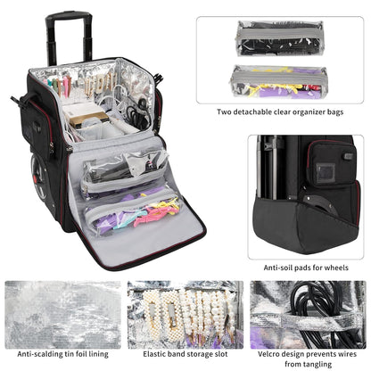 Large Makeup Train Case with 4 Travel Makeup Bags Set, Cosmetic Case for Hairstylist, Hairdresser Storage Bag with Detachable Pouch, Heat Insulation and Anti-Scalding Full Layer