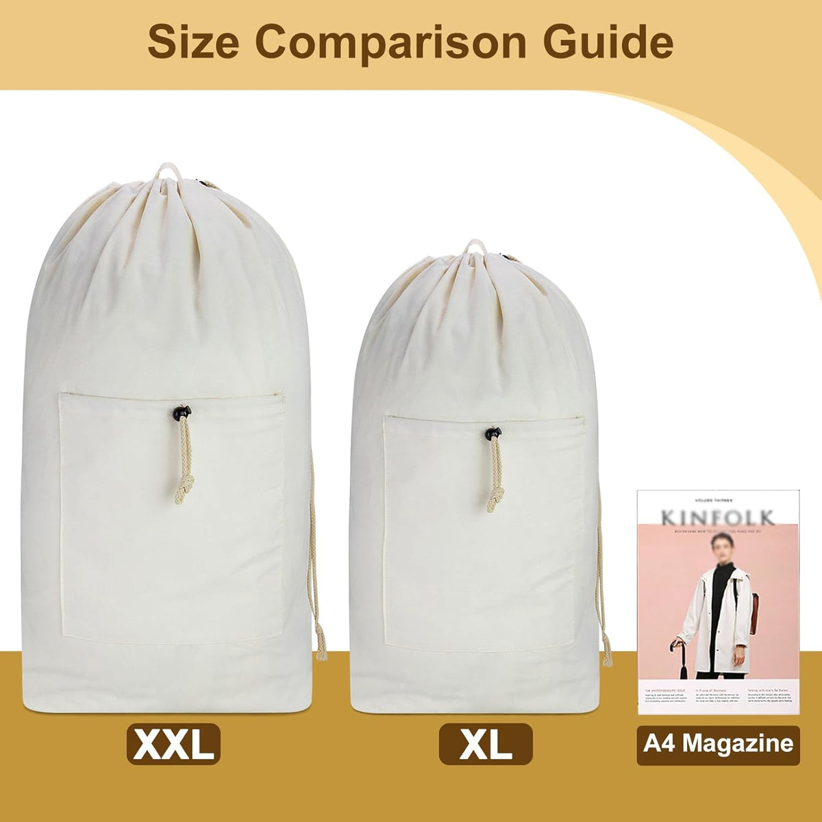 Laundry Bag Backpack, Canvas Laundry Bag with Straps & Drawstring Closure Washable Dirty Cloth Hamper Bag with Large Front Pocket for College, Travel, Laundromat, Camping (Beige)