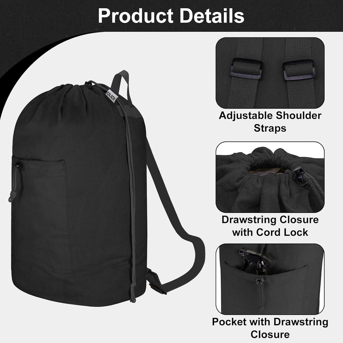 Laundry Bag Backpack, Canvas Laundry Bag with Straps & Drawstring Closure Washable Dirty Cloth Hamper Bag with Large Front Pocket for College, Travel, Laundromat, Camping (Beige)