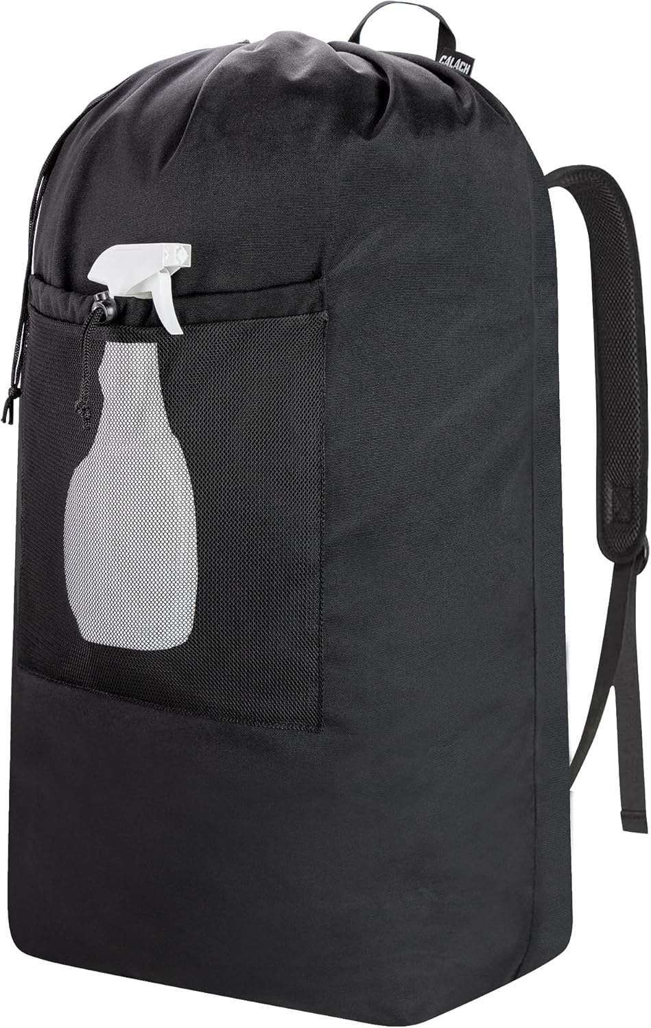 Laundry Bag Backpack, Canvas Laundry Bag with Straps & Drawstring Closure Washable Dirty Cloth Hamper Bag with Large Front Pocket for College, Travel, Laundromat, Camping (Beige)