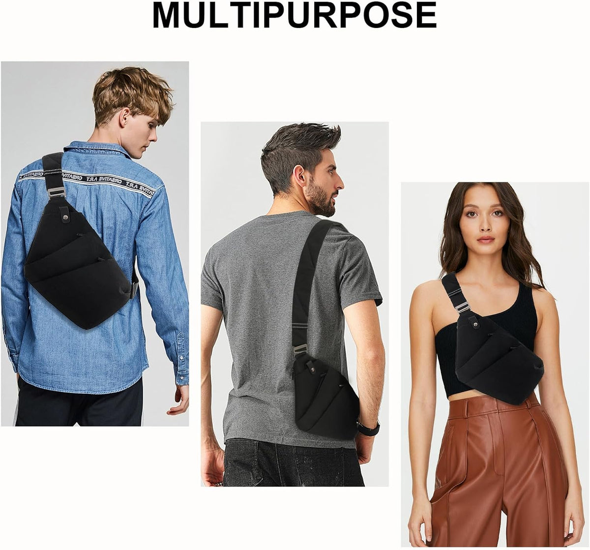 Lightweight Sling Bag, Anti Theft Crossbody Bags for Women Men Casual Shoulder Crossbody Sport Travel Hiking Bag,Black,Large | 4 Pocket, Adjustable Shoulder Strap, Reflective Safety Strips, Lightweight, Suitable for Travel Hiking Commuting Outdoor