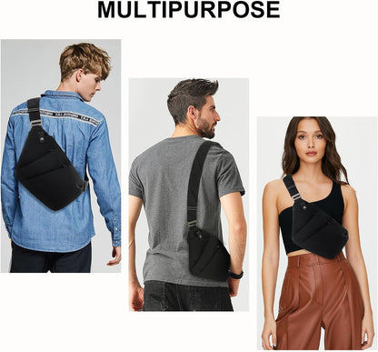 Lightweight Sling Bag, Anti Theft Crossbody Bags for Women Men Casual Shoulder Crossbody Sport Travel Hiking Bag,Black,Large | 4 Pocket, Adjustable Shoulder Strap, Reflective Safety Strips, Lightweight, Suitable for Travel Hiking Commuting Outdoor