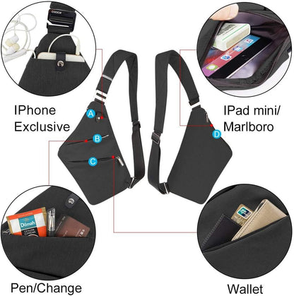 Lightweight Sling Bag, Anti Theft Crossbody Bags for Women Men Casual Shoulder Crossbody Sport Travel Hiking Bag,Black,Large | 4 Pocket, Adjustable Shoulder Strap, Reflective Safety Strips, Lightweight, Suitable for Travel Hiking Commuting Outdoor