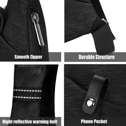 Lightweight Sling Bag, Anti Theft Crossbody Bags for Women Men Casual Shoulder Crossbody Sport Travel Hiking Bag,Black,Large | 4 Pocket, Adjustable Shoulder Strap, Reflective Safety Strips, Lightweight, Suitable for Travel Hiking Commuting Outdoor