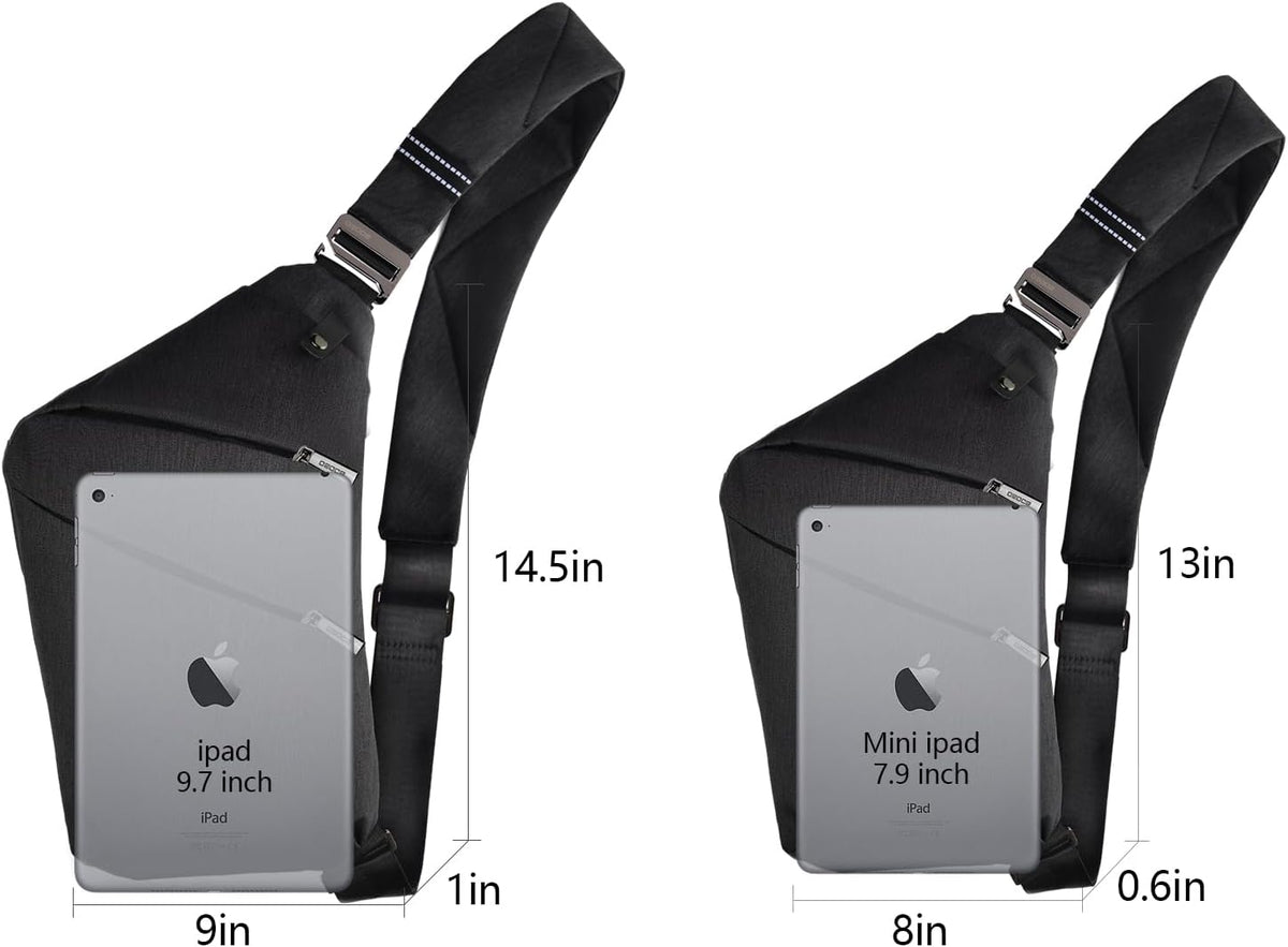 Lightweight Sling Bag, Anti Theft Crossbody Bags for Women Men Casual Shoulder Crossbody Sport Travel Hiking Bag,Black,Large | 4 Pocket, Adjustable Shoulder Strap, Reflective Safety Strips, Lightweight, Suitable for Travel Hiking Commuting Outdoor