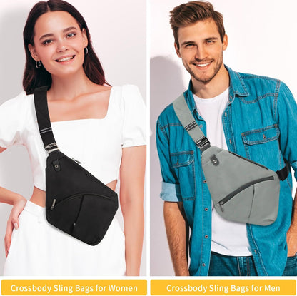 Lightweight Sling Bag, Anti Theft Crossbody Bags for Women Men Casual Shoulder Crossbody Sport Travel Hiking Bag,Black,Large | 4 Pocket, Adjustable Shoulder Strap, Reflective Safety Strips, Lightweight, Suitable for Travel Hiking Commuting Outdoor