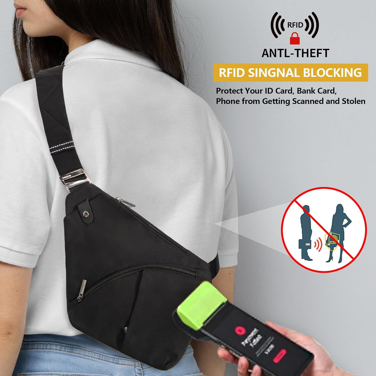 Lightweight Sling Bag, Anti Theft Crossbody Bags for Women Men Casual Shoulder Crossbody Sport Travel Hiking Bag,Black,Large | 4 Pocket, Adjustable Shoulder Strap, Reflective Safety Strips, Lightweight, Suitable for Travel Hiking Commuting Outdoor