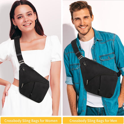 Lightweight Sling Bag, Anti Theft Crossbody Bags for Women Men Casual Shoulder Crossbody Sport Travel Hiking Bag,Black,Large | 4 Pocket, Adjustable Shoulder Strap, Reflective Safety Strips, Lightweight, Suitable for Travel Hiking Commuting Outdoor